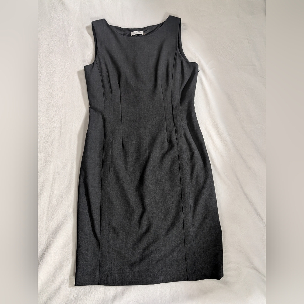 Calvin Klein Sleeveless Dress Charcoal Grey, Size 8, Side Zipper & Lined